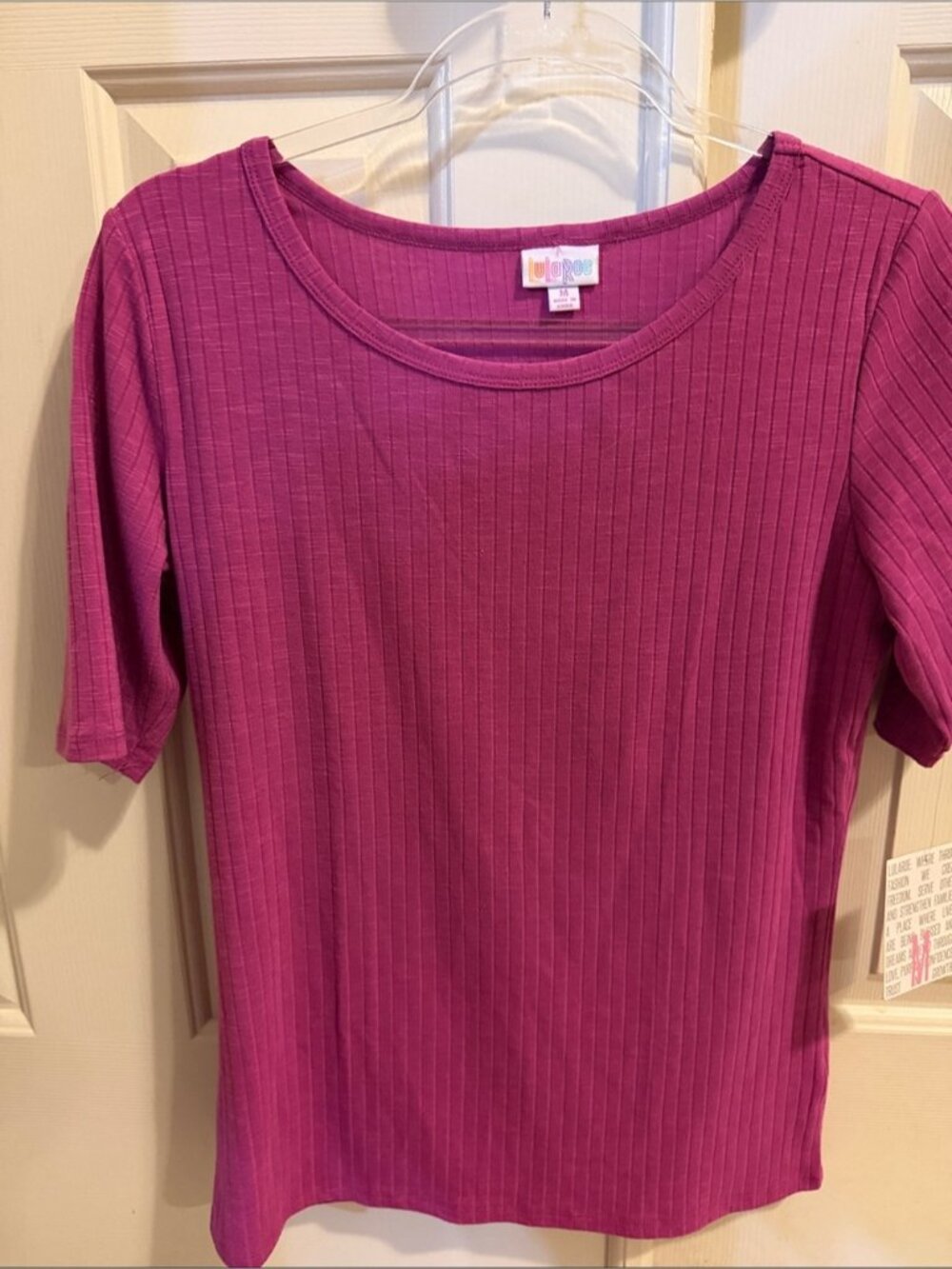 LuLaRoe Women's Short Sleeve Ribbed Top - Magenta Pink